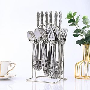 Dinnerware Sets AJOYOUS 24Pcs Creative Set Mirror Silver Cutlery Stainless Steel Tableware Knives Forks Spoon Flatware