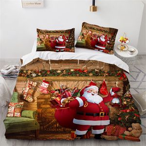 Yatak takımları Noel yorgan kapağı mikrofiber 3d Noel baba set karikatür tek kral çocuklar için gençler kızlar yatak odası dekor 221125