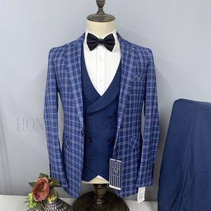 Men's Suits Blazers 3 Pcs Suit Set Coat Vest Pants / Fashion Men Casual Business Plaid Big Lapel Groom Wedding Formal Dress Jacket Trousers 221128