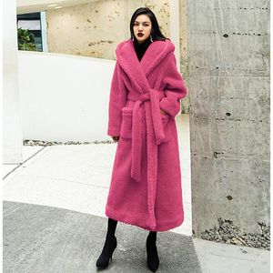 Frauen Pelzmantel Frauen Solide Dickes Outwear Lange Lamm Wolle Faux Jacken Schöne Winter Damen Lose Elegante Warme Weibliche LD2558