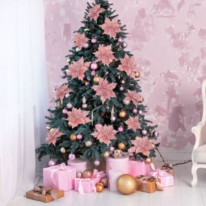 Decorazioni natalizie Fiori Natale Poinsettia artificiale Fiore Albero Decorazioni glitter Decorazioni finte Ornamenti Oro Natale Stelo Poinsettie Matrimonio 221125