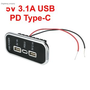 3ポート18W PD TYPE-C 2.1A 1A USB CAR CHARGER SOCKET 12V 24Vオートバイ自動車トラックATVボートRVバスパワーアウトレット