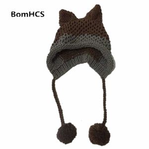 Beanieskull Caps bomhcsかわいい耳beanie冬ウォーム100％手作りの編み帽子221125