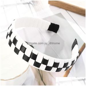 Headbands Pu Leather Widebrimmed Headbands Hairbands Stitching Color Plaid Bezel Hair Hoop Headwear For Women Fashion Accessories Dr Dhuyj