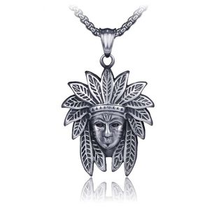 Indian Head Portrait Pendant Necklace Ancient Silver Rostfritt stålhalsband för kvinnor Män Hiphop Fine Fashion Jewelry