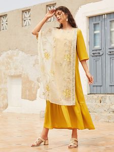 Casual Dresses TOLEEN Women Casual Elegant Maxi Long Dress Summer Yellow Embroidery Flowers Abaya Muslim Turkey Evening Party Robe Vestido 221126