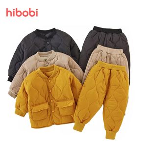 Giyim setleri hibobi 2pcs kızlar kızlar kış kıyafetleri set tam kollu düz renkli parkas pantolon toddler çocuk dış giyim çocuklar sıcak ceketler 221125