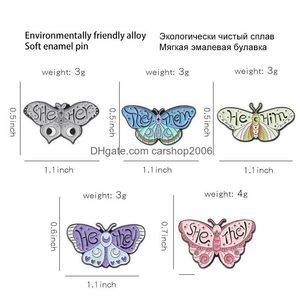 Pins Brooches Insect Series Alloy Brooch Set Cute Pink Butterfly Enamel Pins Creative Animal Brooches 5Pcs Paint For Girls Denim Sh Dh6Rq