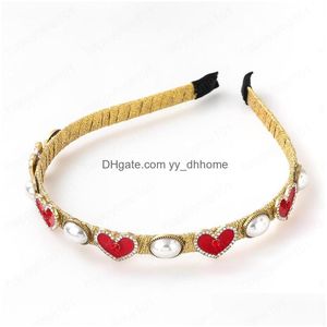 Headbands Fashion Alloy Drop Oil Red Love Heartshaped Imitation Pearl Acrylic Headband For Women Hair Headdress Delivery Jewelry Hair Dhe25