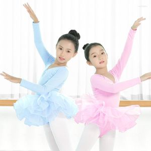 Abbigliamento da palcoscenico Abito da balletto Tutù a maniche lunghe per bambini Ragazze con gonna Body Ginnastica Dancewear Ballerina Costumi da festa