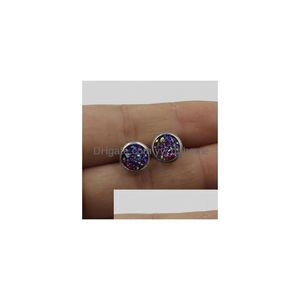 Stud Fashion 8Mm Druzy Orecchini Resina in acciaio inossidabile Drusy Dome Seals Cabochon Orecchini per gioielli da donna Drop Delivery Dh0Hn