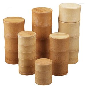 Storage Bottles Bamboo Kitchen Tea Container Jar Case Organizer Spice Round Caps Seal Box Canister For Bulk Products