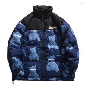 Masculino de inverno de inverno engross parkas homens desenho animado urso jackets acolchoados harajuku causal de grande tamanho japonês colarinho outwear