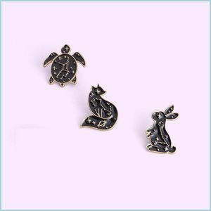 Pins Broschen Broschen Punk-Stil Tier Schwarz Farbe Schildkröte Kaninchen Emaille Brosche Pin Für Frauen Mode Kleid Mantel Hemd Dem Dhgarden Dhrgm