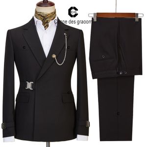 Abiti da uomo Blazer Cenne Des Graoom Uomo Nero Moda Su misura Fibbia a sgancio laterale in metallo 2 pezzi Casual Banque Matrimonio Regalo quotidiano 221128