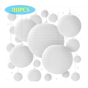 Other Event Party Supplies 30pcs/lot 4''-12'' Mix Size Chinese Paper Ball Lampion Hanging White Wedding Decoration Lanterns Lampshade Decor 221128