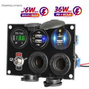 Typ C -bilvoltmeter 12V USB Snabbladdare f￶r cigarett￤ndare i Socket 3.0 QC Plug -adapterkonverterare PC Power -knapp