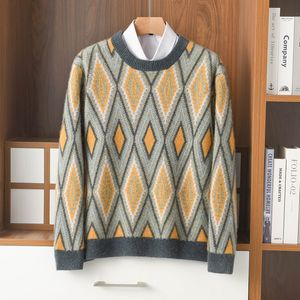 Herrenpullover, 100 % reine Wolle, Kaschmir, Herren-Pullover mit Rundhalsausschnitt, Herbst und Winter, farblich passendes Oberteil, lässige, verdickende Modejacke