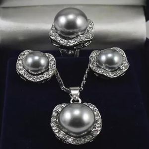 10mm 14mm Gray South Shell Pearl Earrings Necklace Ring Set