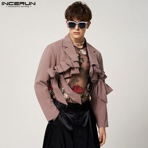 Men's Suits Blazers Fashion Blazer Solid Lapel Long Sleeve Lace Up Open Stitch Irregular Crop Streetwear Thin Coats INCERUN 5XL 7 221124