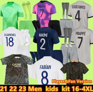 Wholesale adults kids kit 21 22 23 PSGs MBAPPE soccer jerseys 2021 2022 2023 DI MARIA WIJNALDUM SERGIO RAMOS HAKIMI fourth Maillots football kit ICARDI VERRATTI third 4TH 3XL 4XL