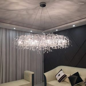 Chandeliers Modern Chandelier For Crystal Restaurant Foyer High Ceiling Pendant Raindrops Long Light Fixture