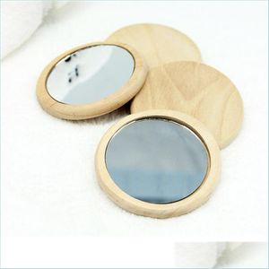Mirrors Compact Natural Wood Hand Mirrors Mini Round Cosmetic Mirror Lightweight Convenient Pocket Decorative 1 5Ys G2 Drop Delivery Dhpdn
