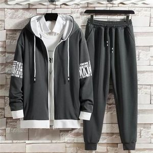 Mens Tracksuits 2 Pieces Sets Printed Tracksuit Men Hooded SweatshirtJoggers Pants Zipper Hoodie Sportwear Suit Casual Men Clothes Streetwear 220906