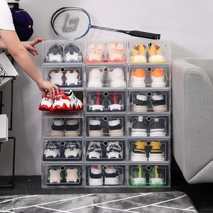 Storage Boxes Bins Clear 112pcs Shoe Box Set Foldable Storage Plastic Transparent Door Home Closet Organizer Case Shelf Stack Wholesale 221128