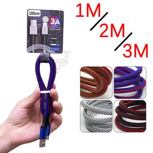 1M 3FT 2M 6FT 3M 10FT Micro USB Charger Phone Cables Sync Data woven Braided cord Type-C Charging cable For Android Samsung with hanging card package