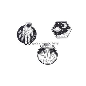 Pins Brooches Personality Cartoon Space Astronaut Brooches 3Pcs Set Funny Enamel Paint Badges For Children Alloy Pin Shirt Jewelry Dhxpg