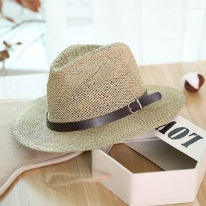 Berets GEMVIE 2022 Fashion Spring Summer Straw Paper Fedora Hat Sun Visor Breathable Panama Jazz Cap With Buckle Leather Band