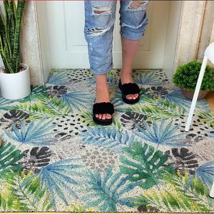 Mattor PVC Silk Loop Dust-Proof Green Leave Doormat Home Decorative Floor Rug High-klassen förtjockning Elastisk garn Non-Slip