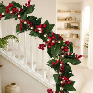 Decora￧￵es de Natal Garland com Luzes Mesa da porta Berry iluminadas S para escadas lareira 221125