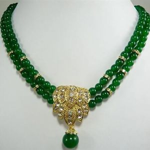 Vackra smycken 2 rader design charmig grön 8mm jade pendell halsband