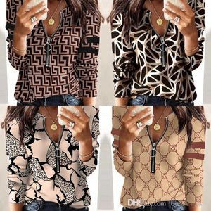 Fall Women Clothes 3XL Plus Size T-Shirt For Woman Designer Shirts Blouse Zipper Long Sleeve Casual Ladies Printed Top Tee