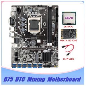 Placas -mãe b75 eth minering placa -mãe 12 pcie para USB msata ddr3 com g620 cpu ssd 128g sata cabo btc mineiro