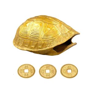 Garden Decorations 1 Set Of Delicate Turtle Shell Luck Charm Copper Crafts Home Ornament Ominous Tools Coin Lucky Money Retro Home Decor 221126