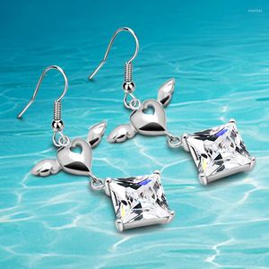 Dangle Earrings Fashion Love Heart Angel Wing Sterling Silver For Women Inlay Quartet Zircon Crystal Earring Send To Ms Gifts