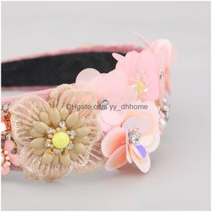 Headbands Fashion Sequin Resin Floral Lace Butterfly Headbands Women Luxury Widebrimmed Headband Wedding Exquisite Headwear Drop Del Dhfun