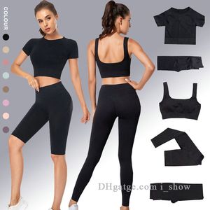 Seamless Women Outfits Set Workout Sportswear Fiess Bra Sport Pants Gym Clothing High Waist Training Tights Shorts Sports Suits Female Yoga Leggings Suit L5633