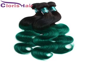Glänsande turkosgrön ombre kroppsvåg brasilianska jungfruliga mänskliga hårbuntar mörka rötter vågiga väv gpcs tätt sy i färgad exte7389400