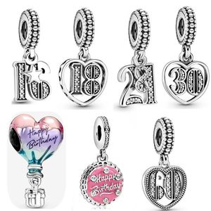 925 Silver Birthday Digital Pendant Beads Charms DIY Pandora Bracelet designer women Jewelry