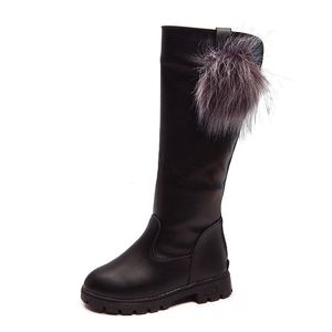 Boots Fashion Baby Girls kids Thicken plush KneeHigh Leather For Stuents Children Light Weight Winter 221125