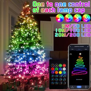 Decorações de jardim Luzes de decoração de árvore de Natal RGB Smart Bluetooth Control USB String LED App Outdoor App Remote Garland Fairy Lamp 221125