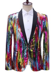 Costumes pour hommes Blazers Hommes Brillant Coloré DJ Chanteurs Discothèque Costume Élégant Costume Veste Scène Rayé Paillettes Hommes 221124