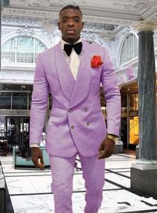 Lavender Purple Butterfly Jacquard Groom Tuxedos Embossed Three-dimensional Pattern Double-Breasted Men's Blazer Wedding Dress Prom Clothing Multi-color optional on Sale