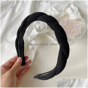 Headbands Fashion Women Hairband Braid Headband Solid Color Casual Turban Nonslip Teeth Headwear Autumn Hair Accessories Drop Delive Dht6Z