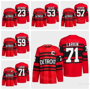 Detroit Hockey Red Wings Blank 71 Dylan Larkin Jersey 57 David Perron 23 Lucas Raymond 53 Moritz Seider 59 Tyler Bertuzzi All Ed Red''''shirt