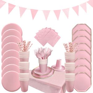 Dinina -de -jantar descartável 86pcs rosa azul roxo de tabela de tabela de papel copo Placas para casamento de gênero Revelação de festas de aniversário decorações 221128